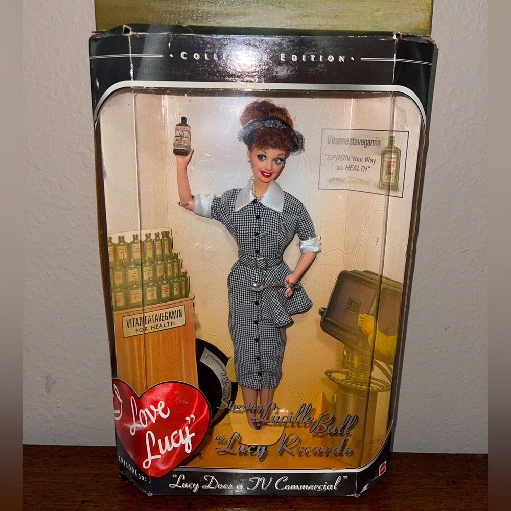 Lucy does a tv commercial Barbie doll NIB